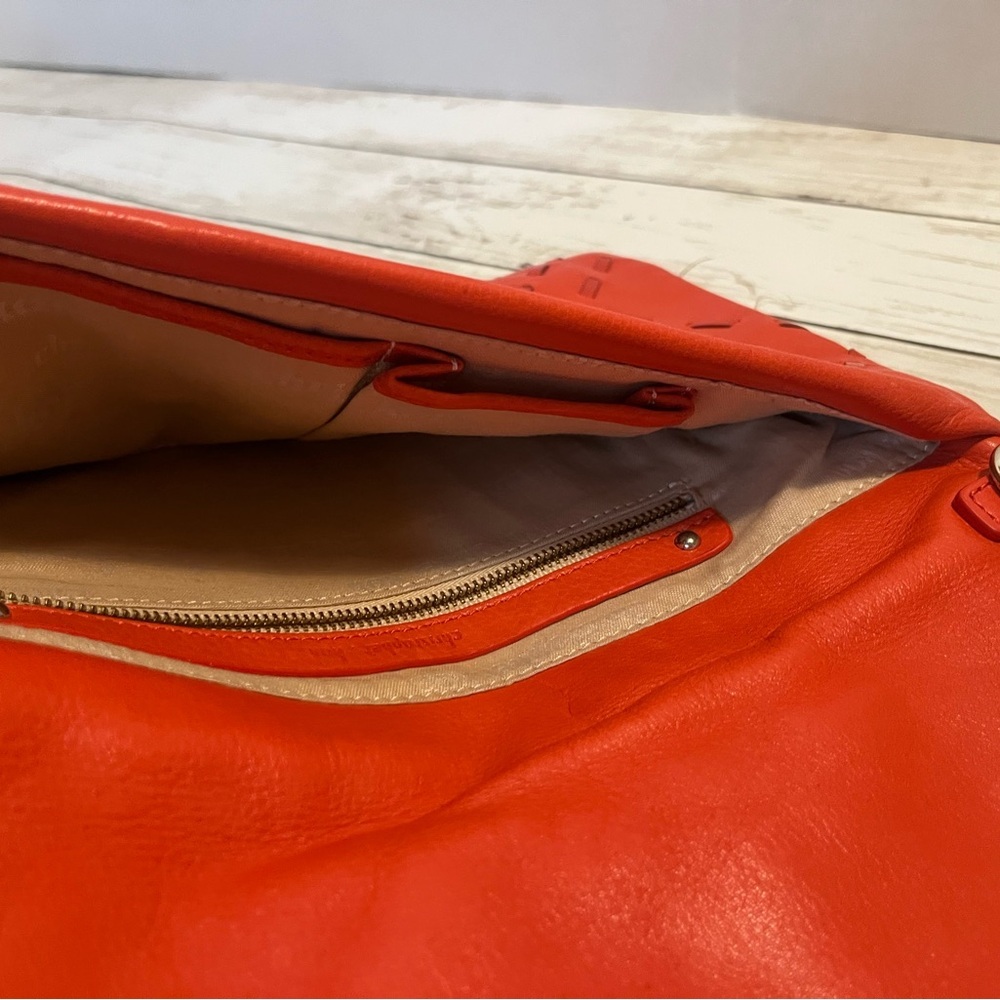 Christopher Kon Vintage Ostrich Embossed Leather Foldover Clutch Red - Picture 5 of 11